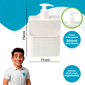 Porta-Detergente C/Porta-Esponja 500ml Branco - Plasútil